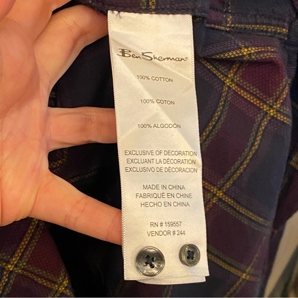 BEN SHERMAN Men Thin Corduroy Plaid Button Long Sleeve Top Size Large - Picture 5 of 6